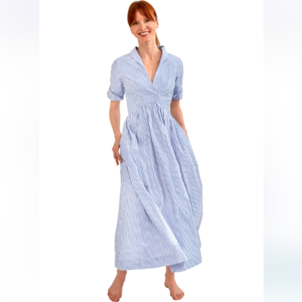 Gretchen Scott wash and wear Blue and White Striped Maxi Dress size XL